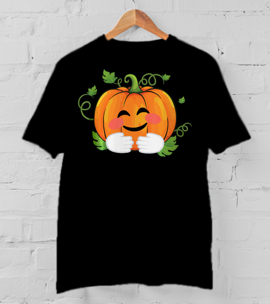 Pumpkin Emoji Big Hugs Smiling Face With Leaves And Vines T-Shirt