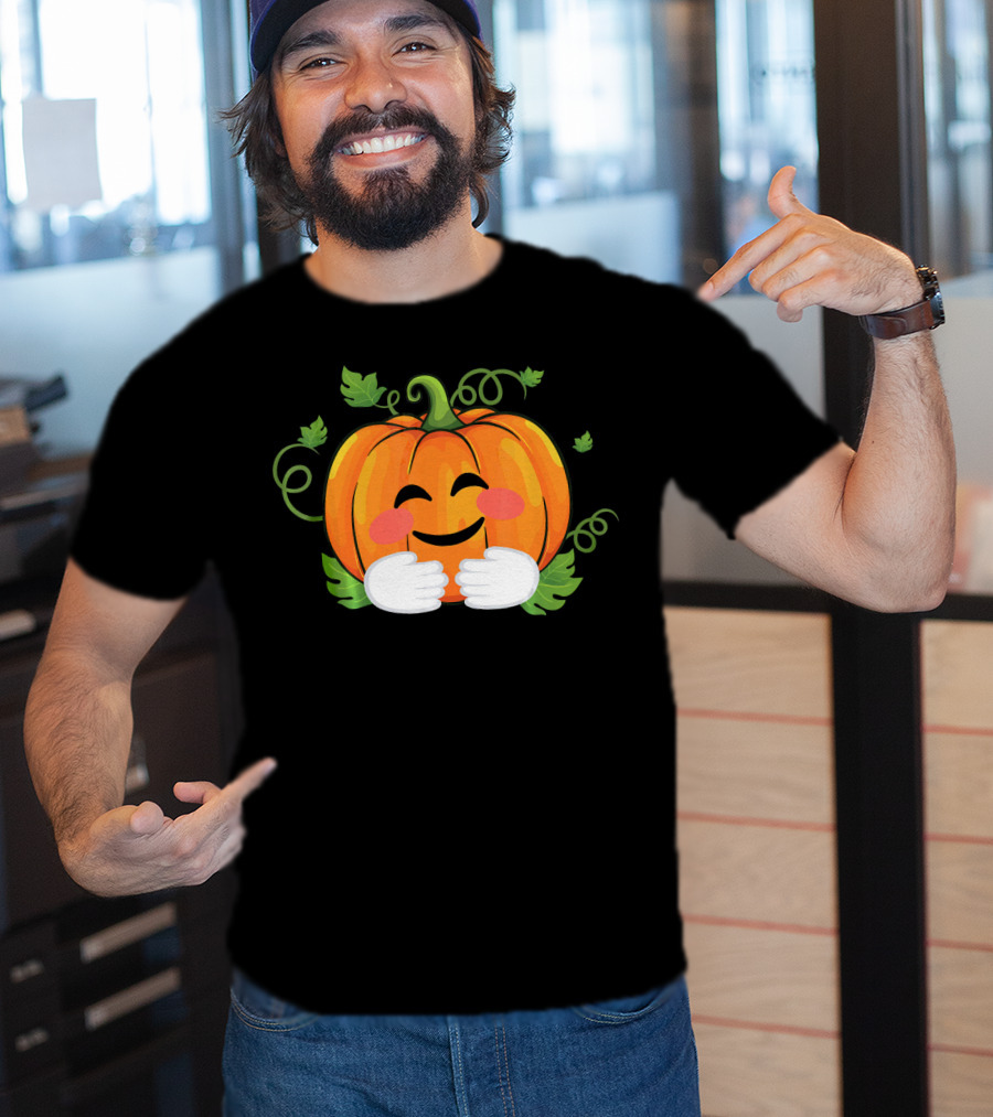 Pumpkin Emoji Big Hugs Smiling Face With Leaves And Vines T-Shirt