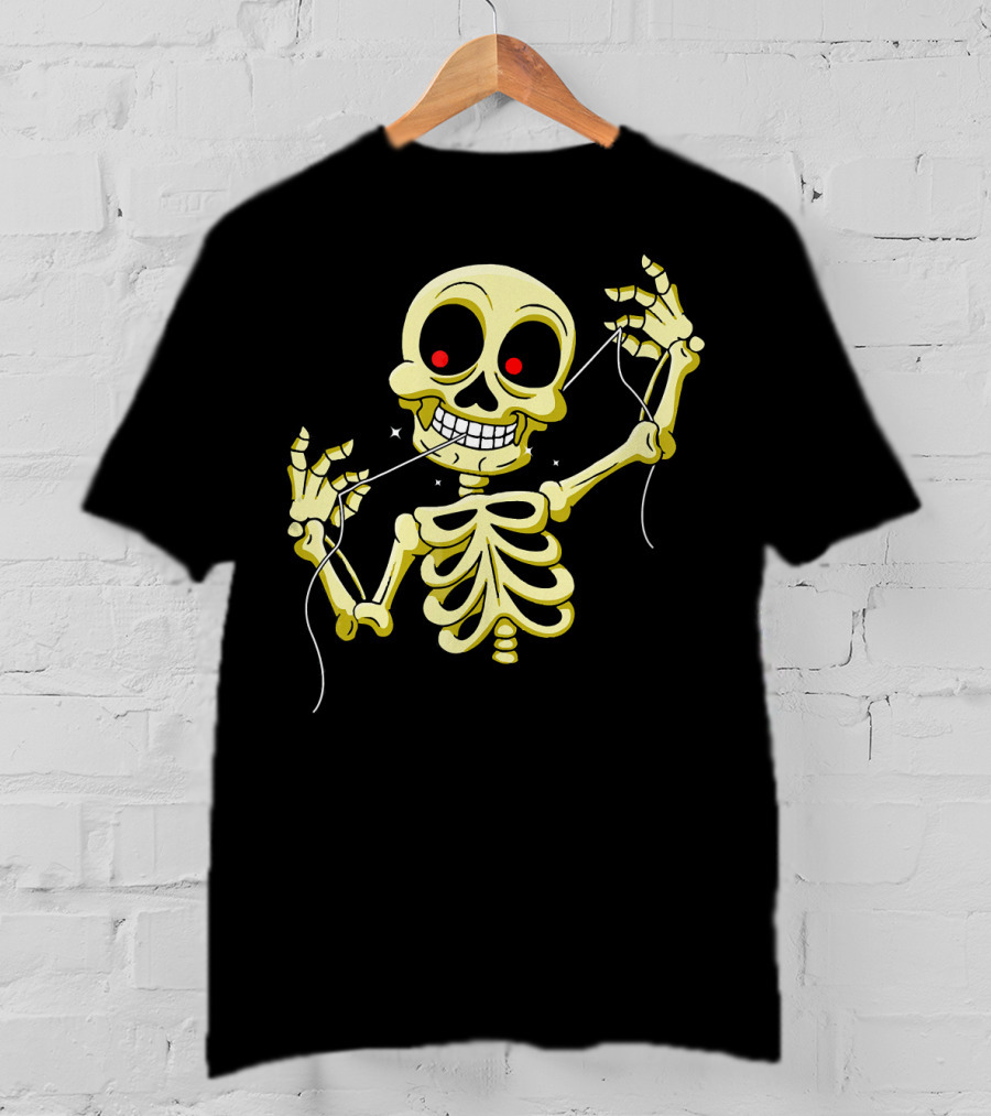 Flossing Skeleton With Red Eyes And Grinning Teeth T-Shirt
