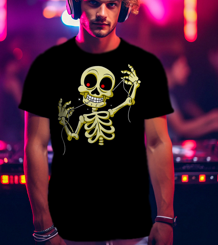 Flossing Skeleton With Red Eyes And Grinning Teeth T-Shirt