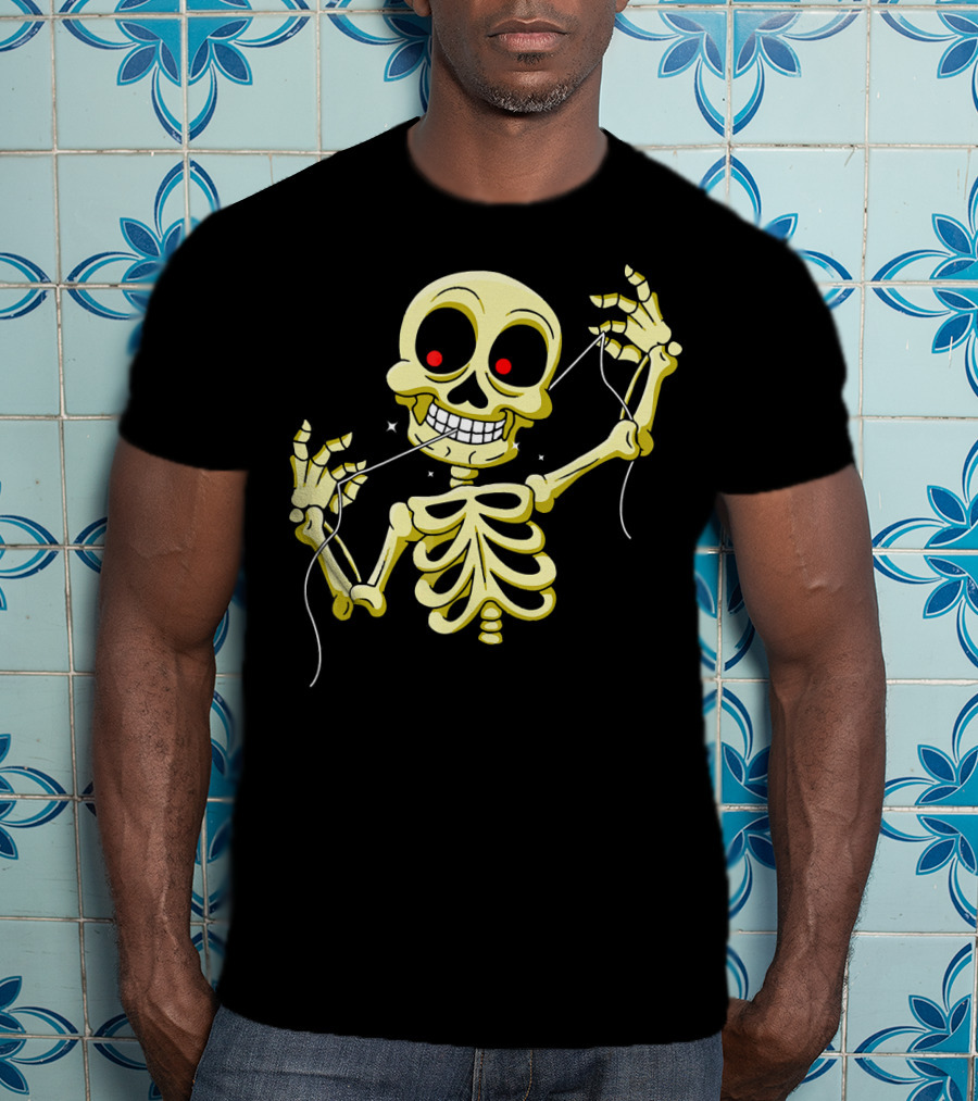 Flossing Skeleton With Red Eyes And Grinning Teeth T-Shirt