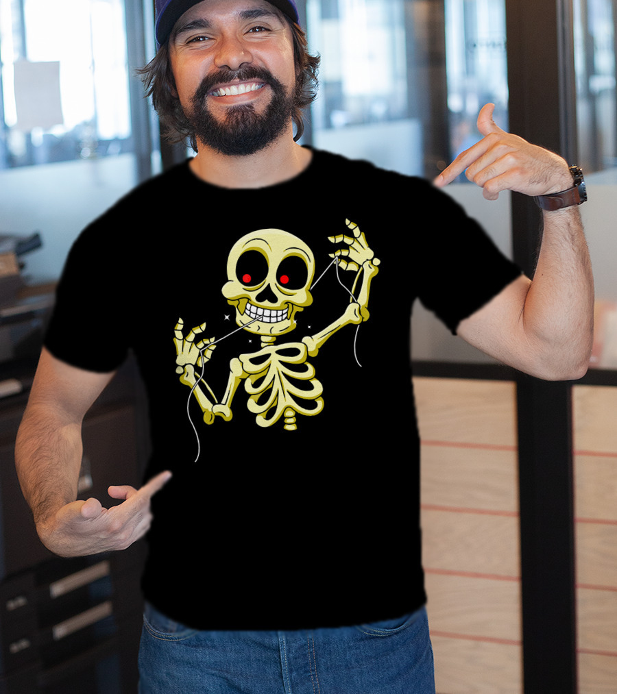 Flossing Skeleton With Red Eyes And Grinning Teeth T-Shirt