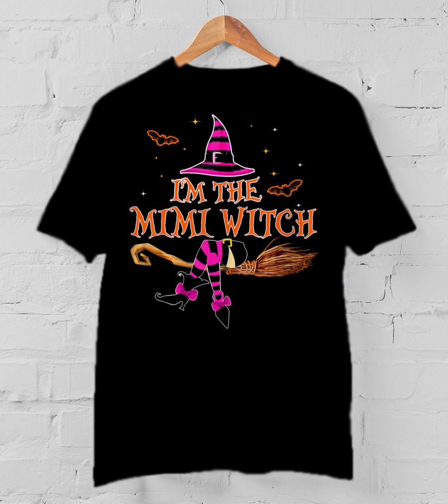 I'm The Mimi Witch Hat Broomstick Bats Halloween T-Shirt