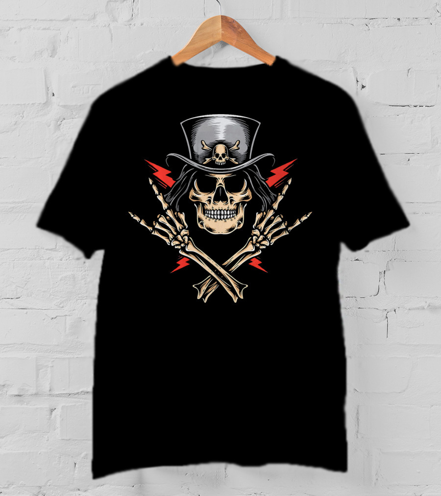 Halloween Skeleton Rocker With Skull Hat And Crossed Bones T-Shirt