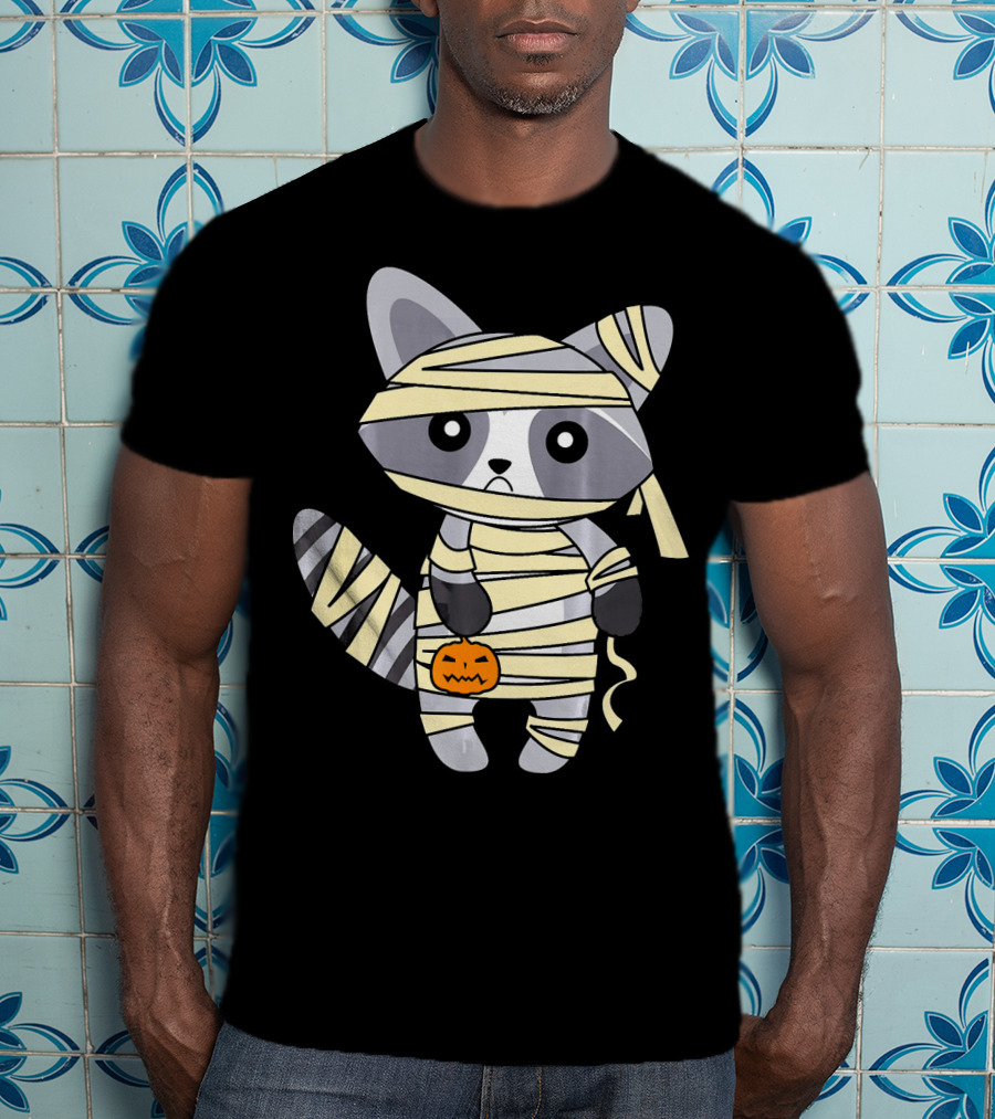 Mummy Raccoon Halloween With Jack-O'-Lantern T-Shirt