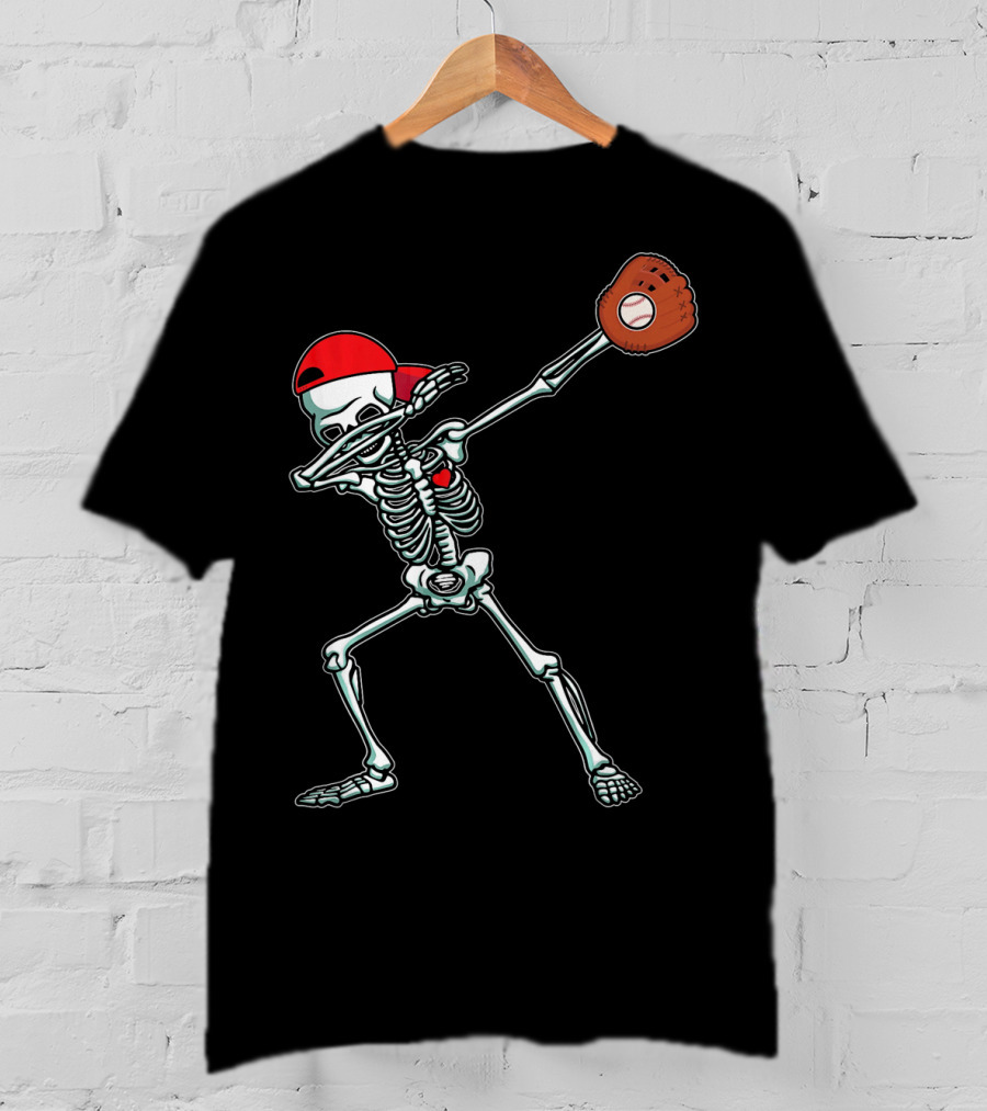 Dabbing Skeleton Baseball Dab Hi Red Cap Glove T-Shirt