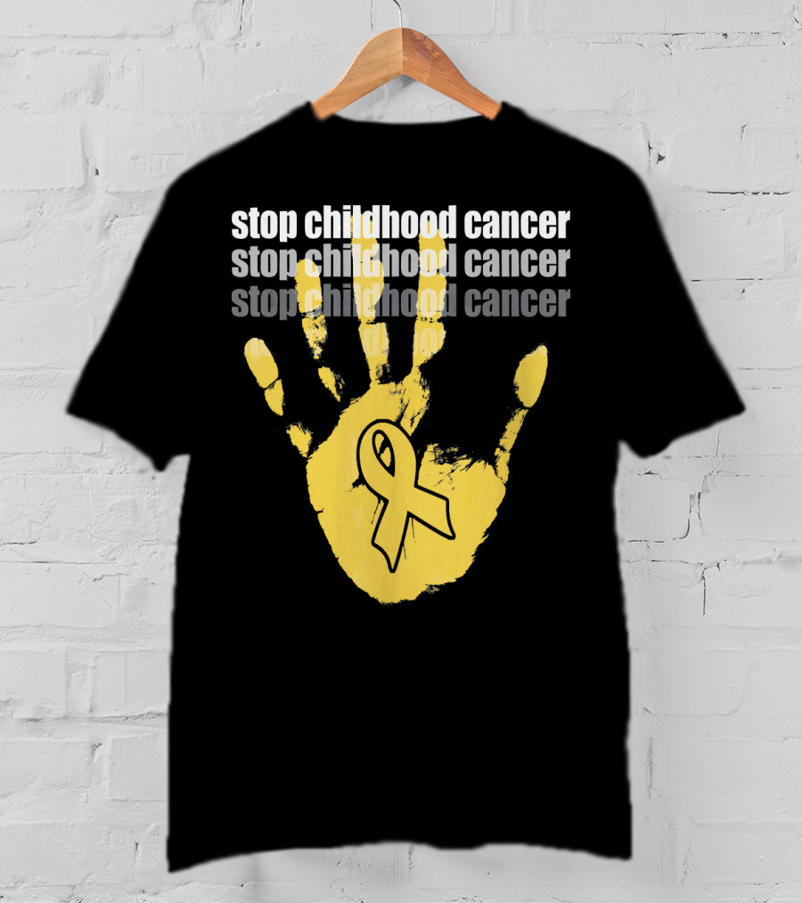 Stop Childhood Cancer Yellow Handprint Ribbon Awareness T-Shirt