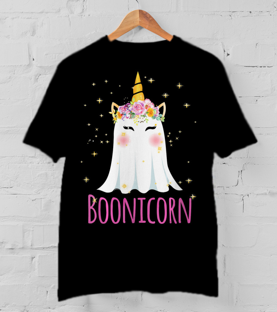 BooNicorn Unicorn Ghost With Flowers And Stars Halloween For Girl T-Shirt