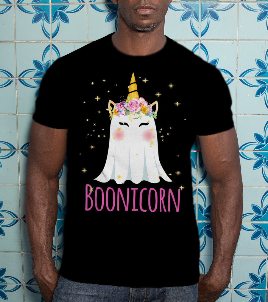 BooNicorn Unicorn Ghost With Flowers And Stars Halloween For Girl T-Shirt
