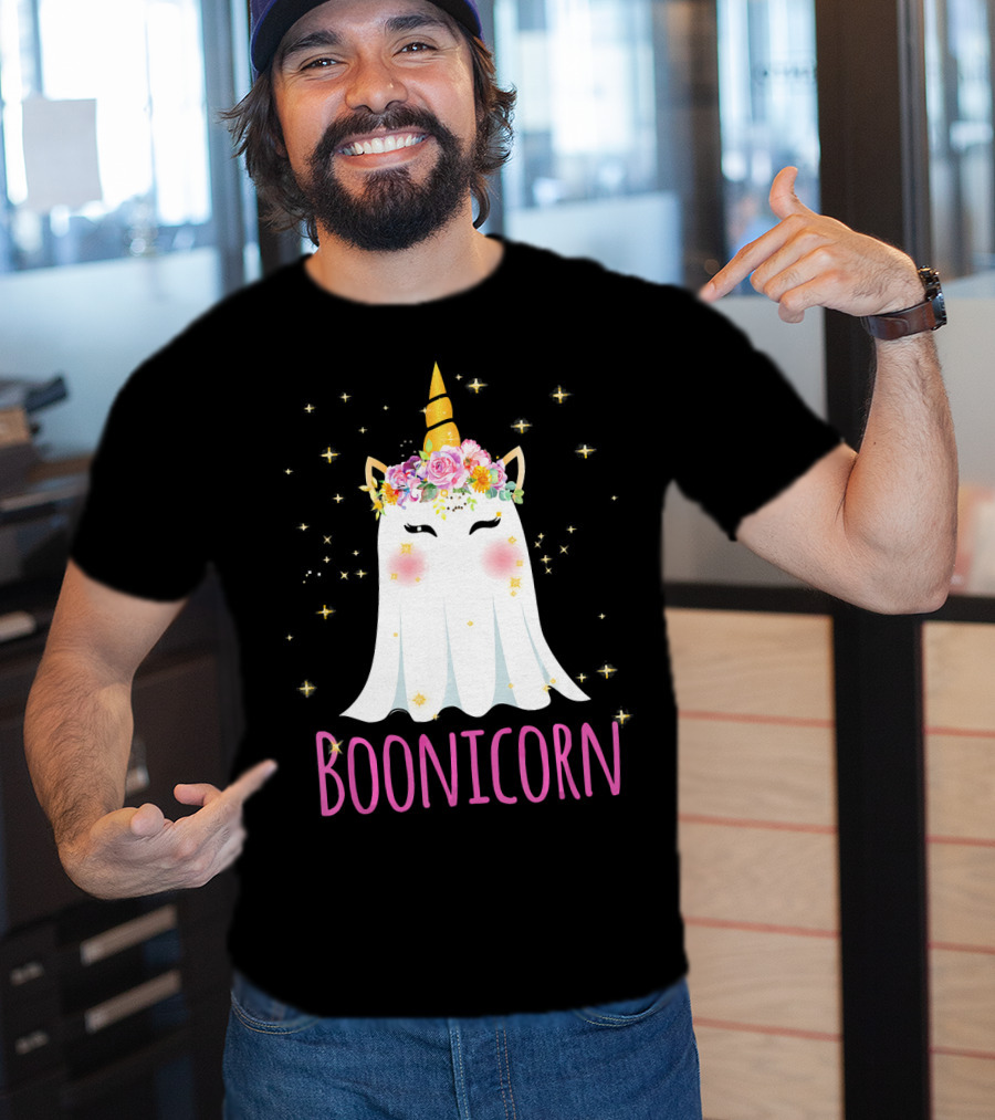 BooNicorn Unicorn Ghost With Flowers And Stars Halloween For Girl T-Shirt