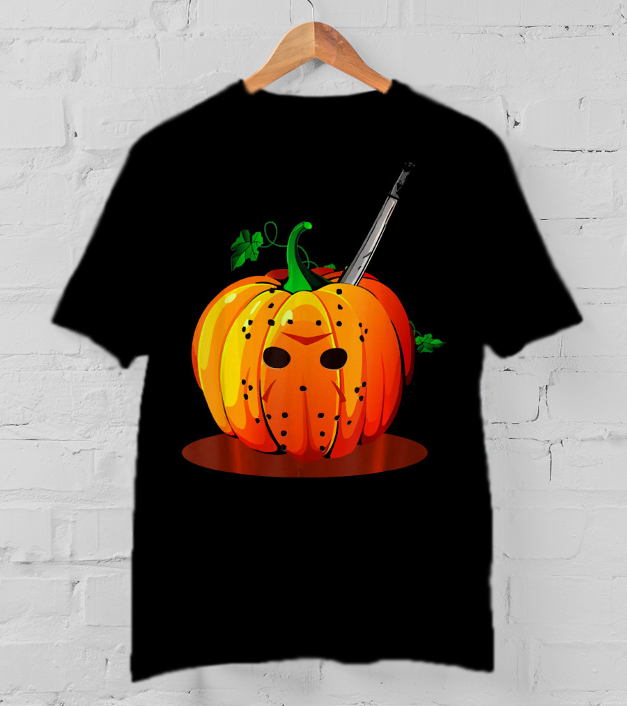 Horror Pumpkin Halloween Scary Face Knife T-Shirt