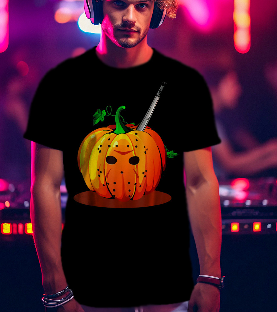 Horror Pumpkin Halloween Scary Face Knife T-Shirt