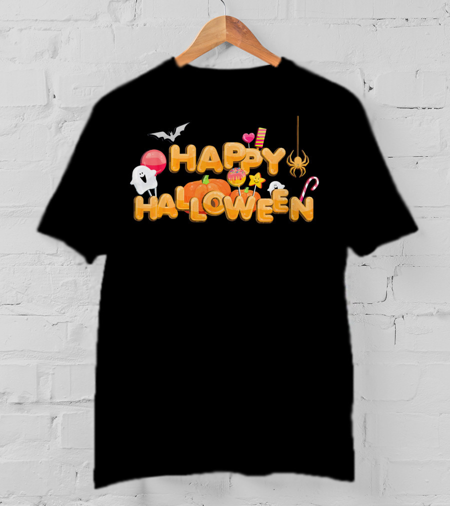 Happy Halloween Candy Ghosts Boo Bat Pumpkin T-Shirt