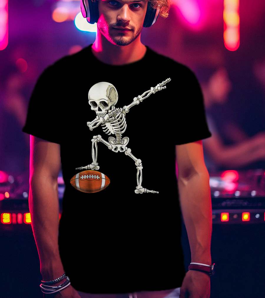 Dabbing Skeleton With Football Pose T-Shirt
