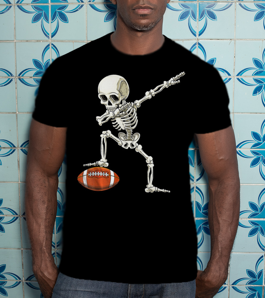Dabbing Skeleton With Football Pose T-Shirt