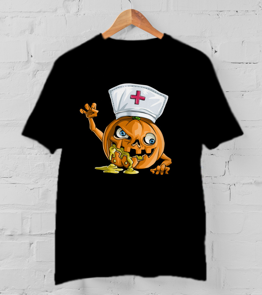 Zombie Pumpkin Nurse Funny Halloween Horror T-Shirt
