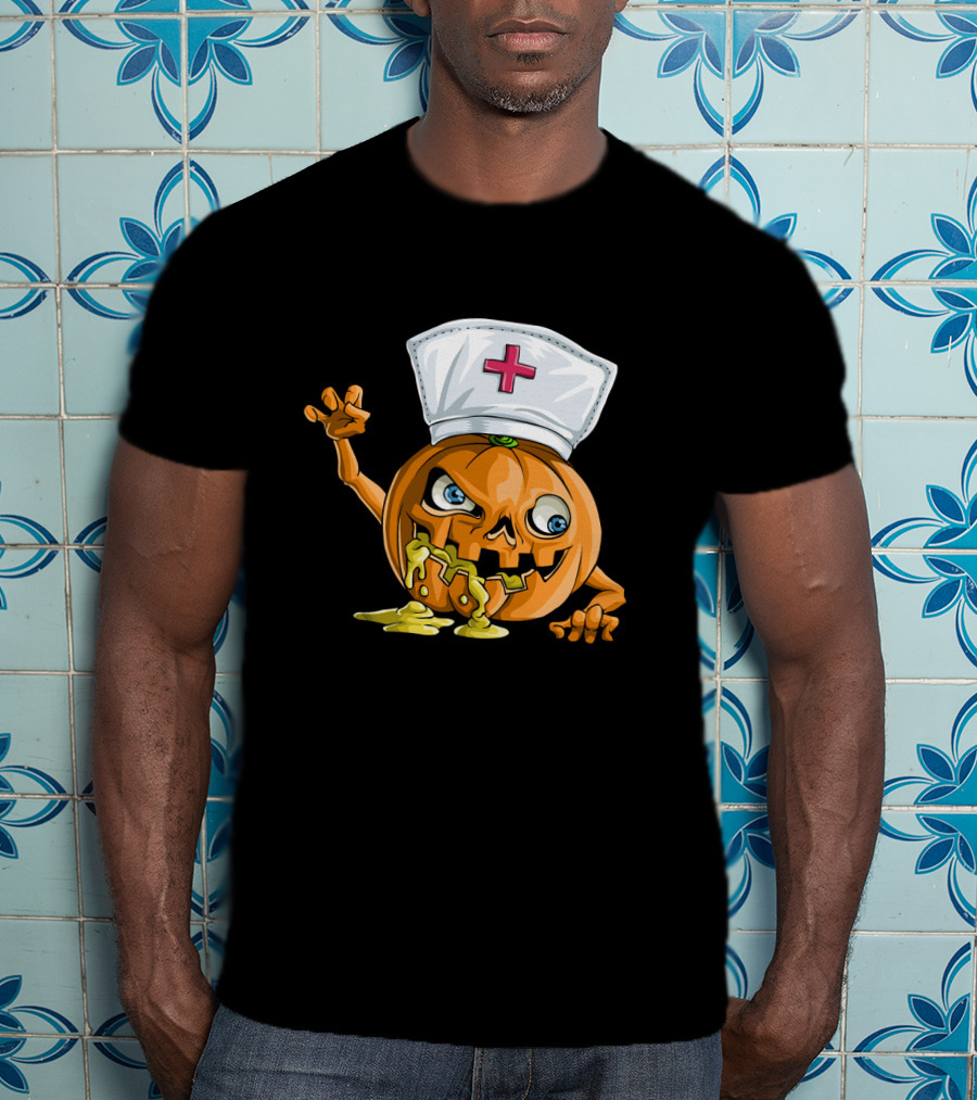 Zombie Pumpkin Nurse Funny Halloween Horror T-Shirt