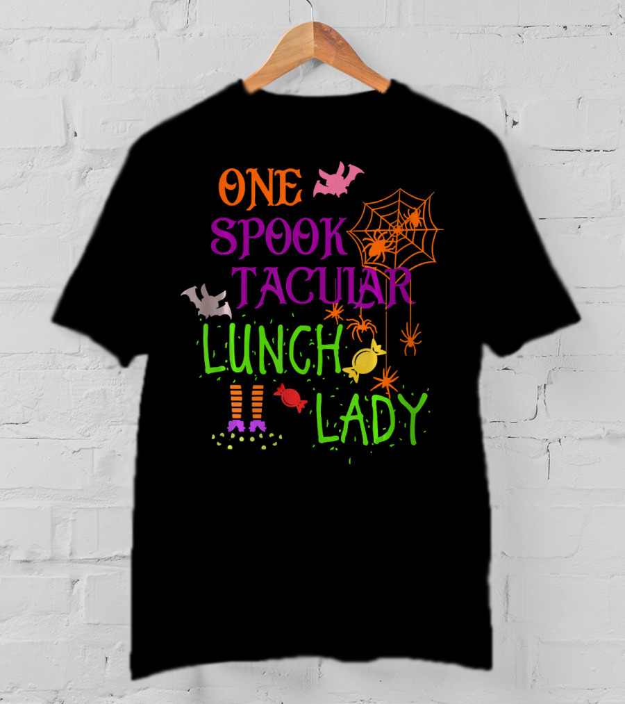 Spooky Halloween Lunch Lady With Bats And Candy T-Shirt