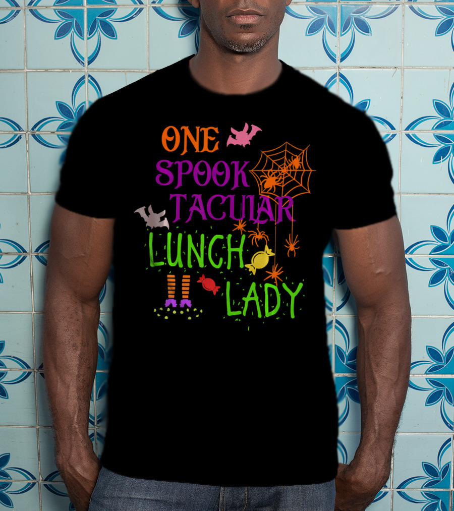 Spooky Halloween Lunch Lady With Bats And Candy T-Shirt