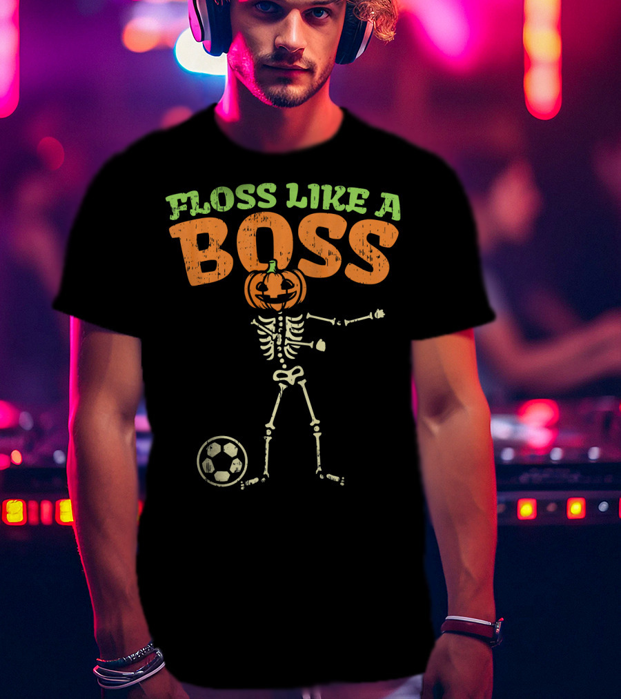 Floss Like A Boss Pumpkin Skeleton Soccer T-Shirt