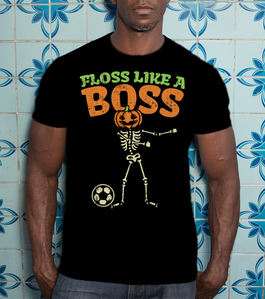 Floss Like A Boss Pumpkin Skeleton Soccer T-Shirt