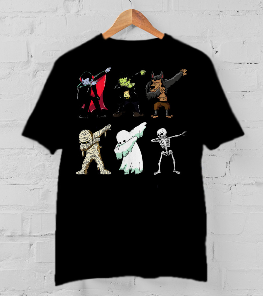 Dabbing Monsters Skeleton Mummy Dracula Frankenstein Werewolf Ghost T-Shirt