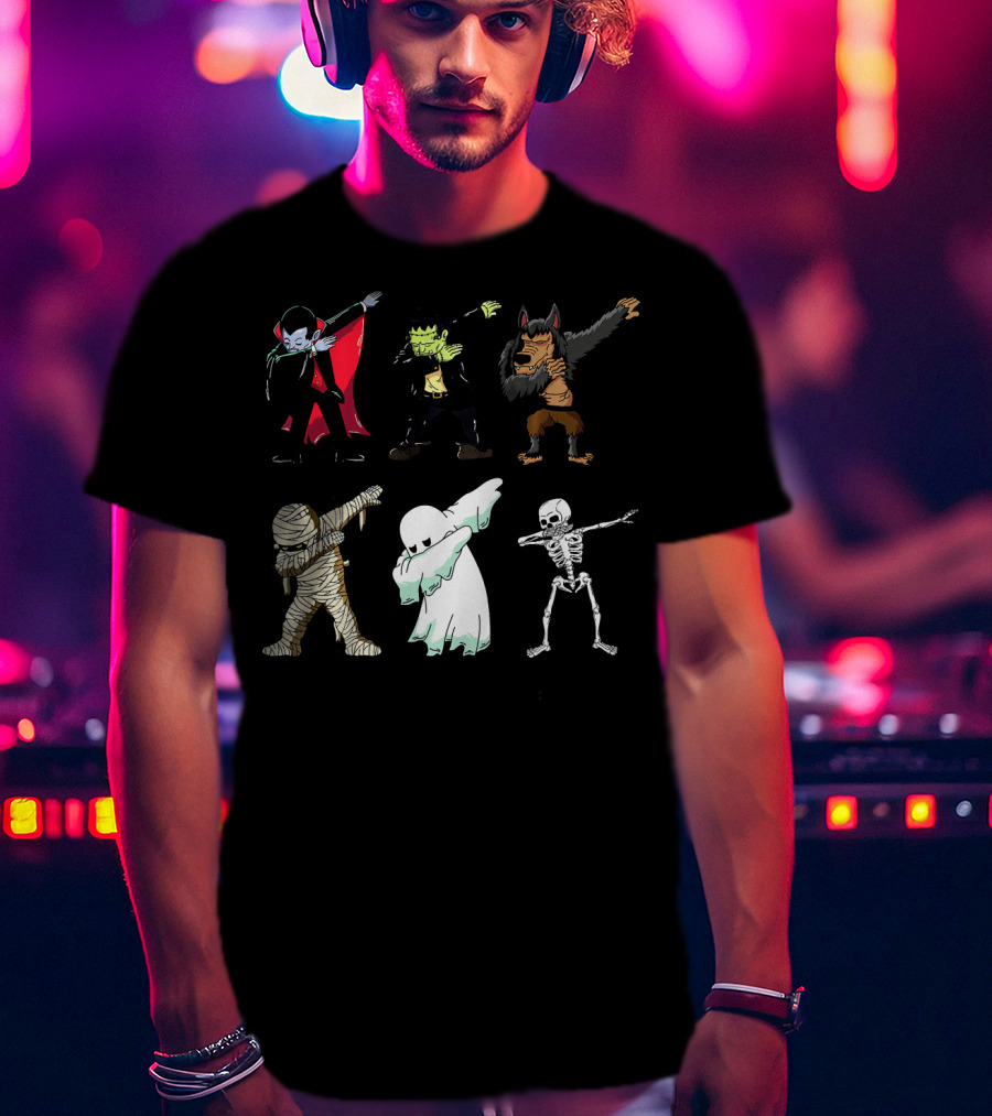 Dabbing Monsters Skeleton Mummy Dracula Frankenstein Werewolf Ghost T-Shirt