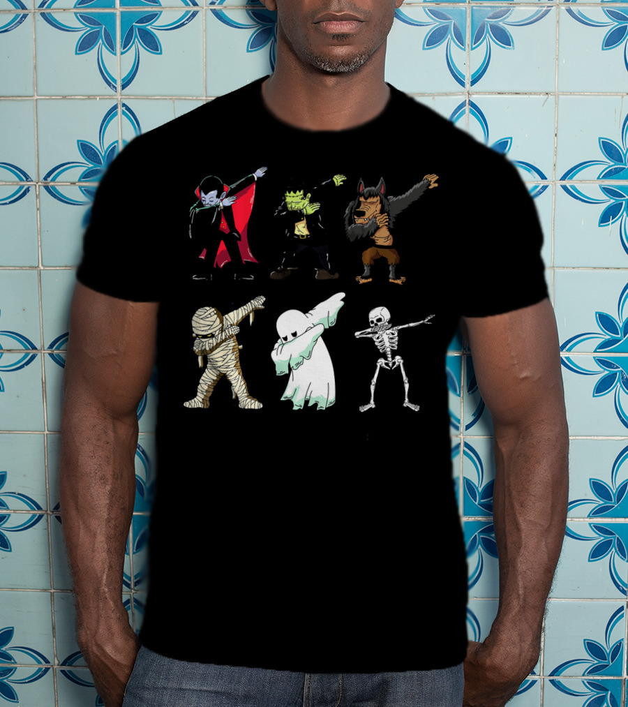 Dabbing Monsters Skeleton Mummy Dracula Frankenstein Werewolf Ghost T-Shirt