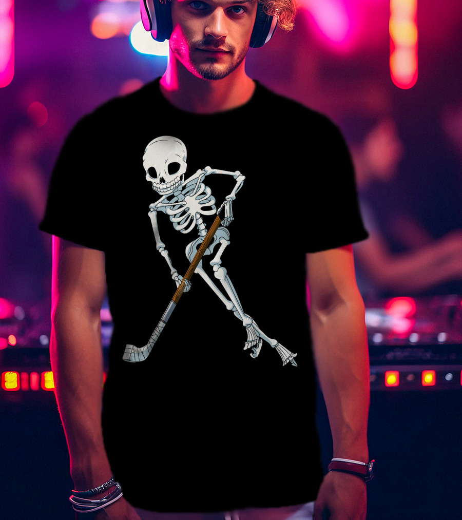 Skeleton Hockey Player Iconic Skating Pose T-Shirt