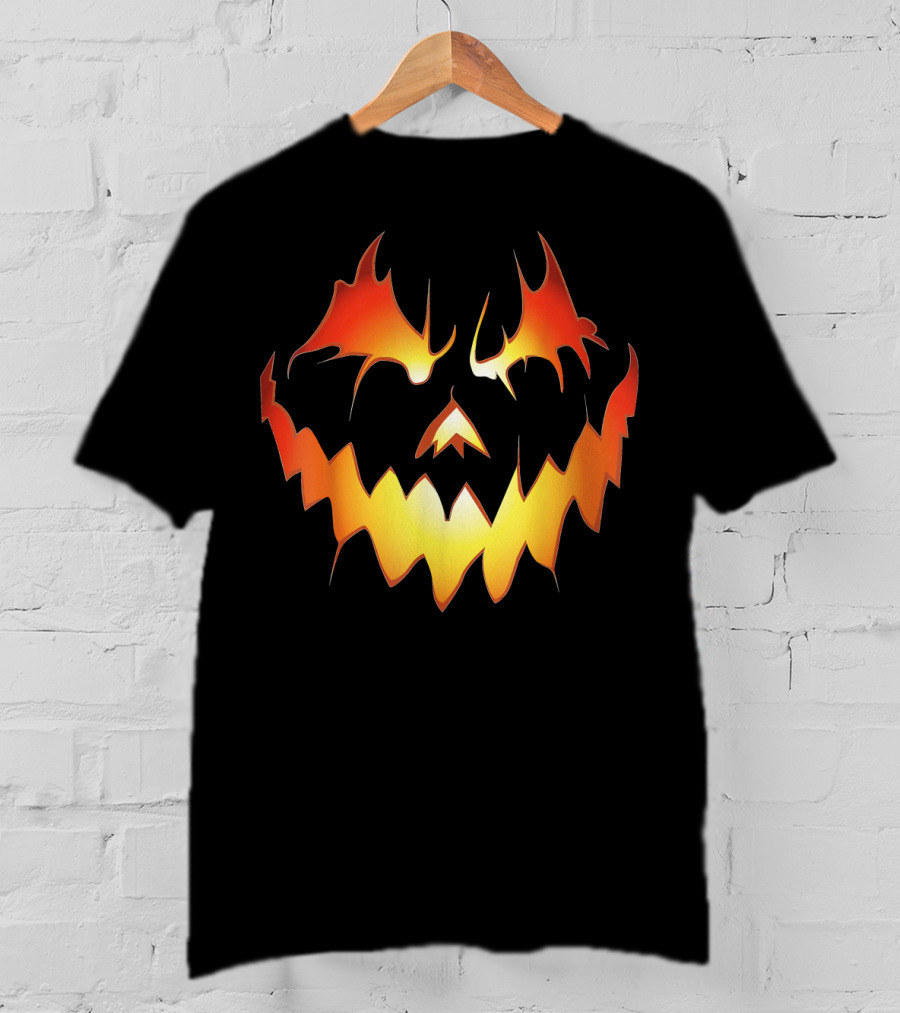 Halloween With Scary Jack O Lanter Fiery Face T-Shirt