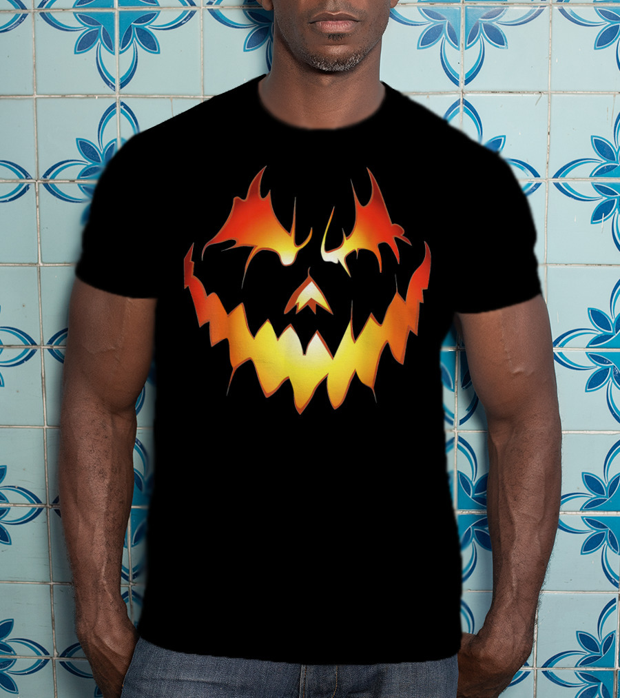 Halloween With Scary Jack O Lanter Fiery Face T-Shirt