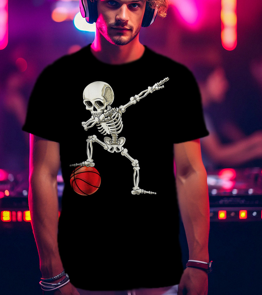 Dab Skeleton Dabbing Basketball Skeleton Pose T-Shirt
