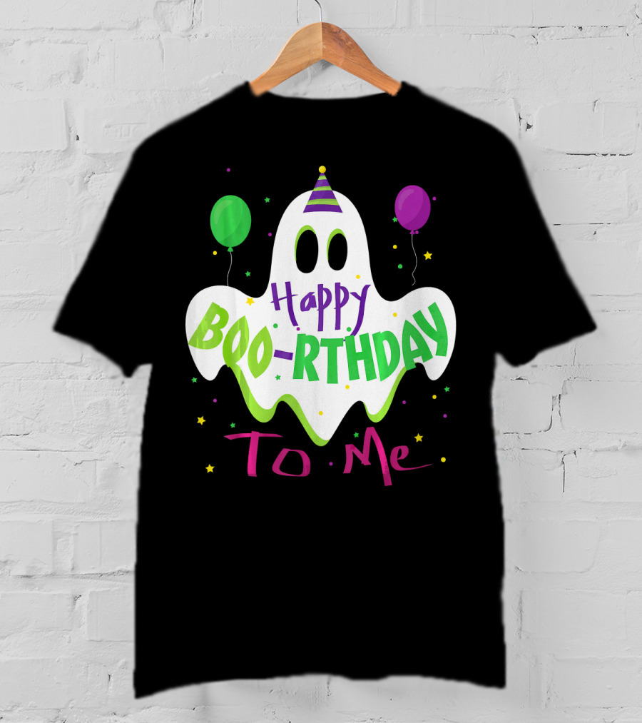 Happy Boo-Rthday To Me Ghost With Party Balloons T-Shirt