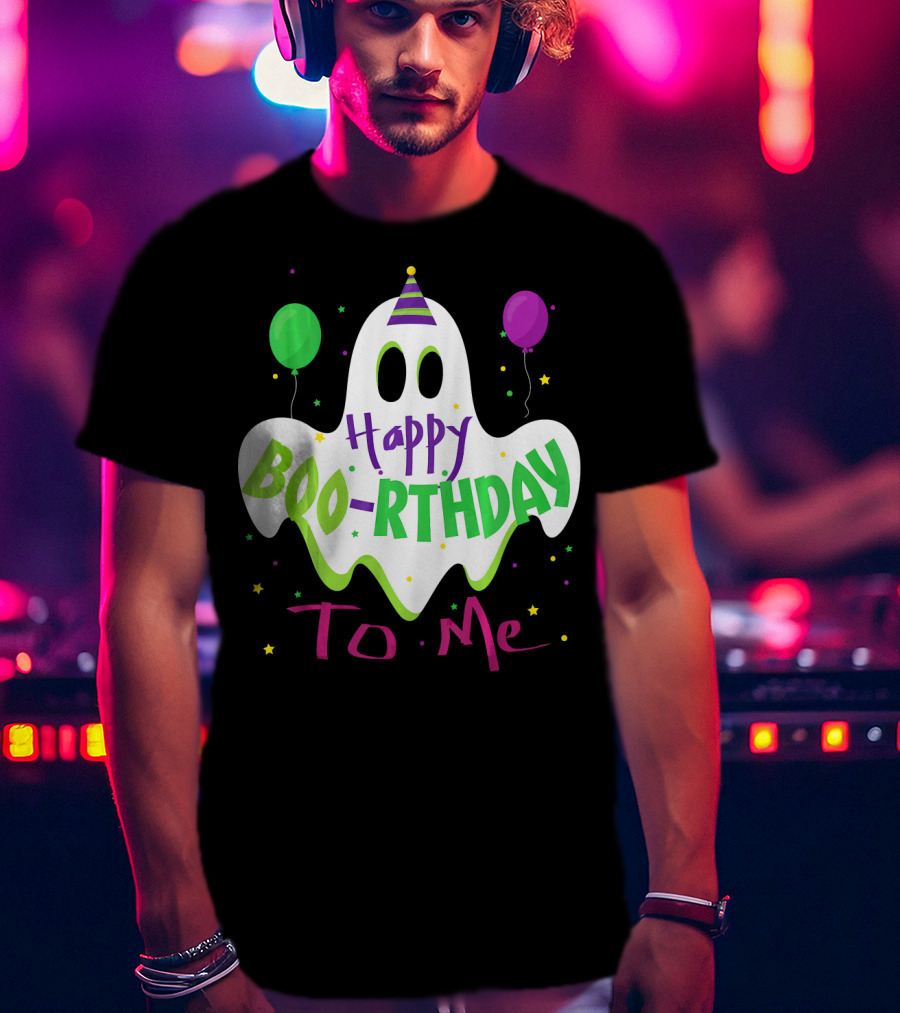 Happy Boo-Rthday To Me Ghost With Party Balloons T-Shirt