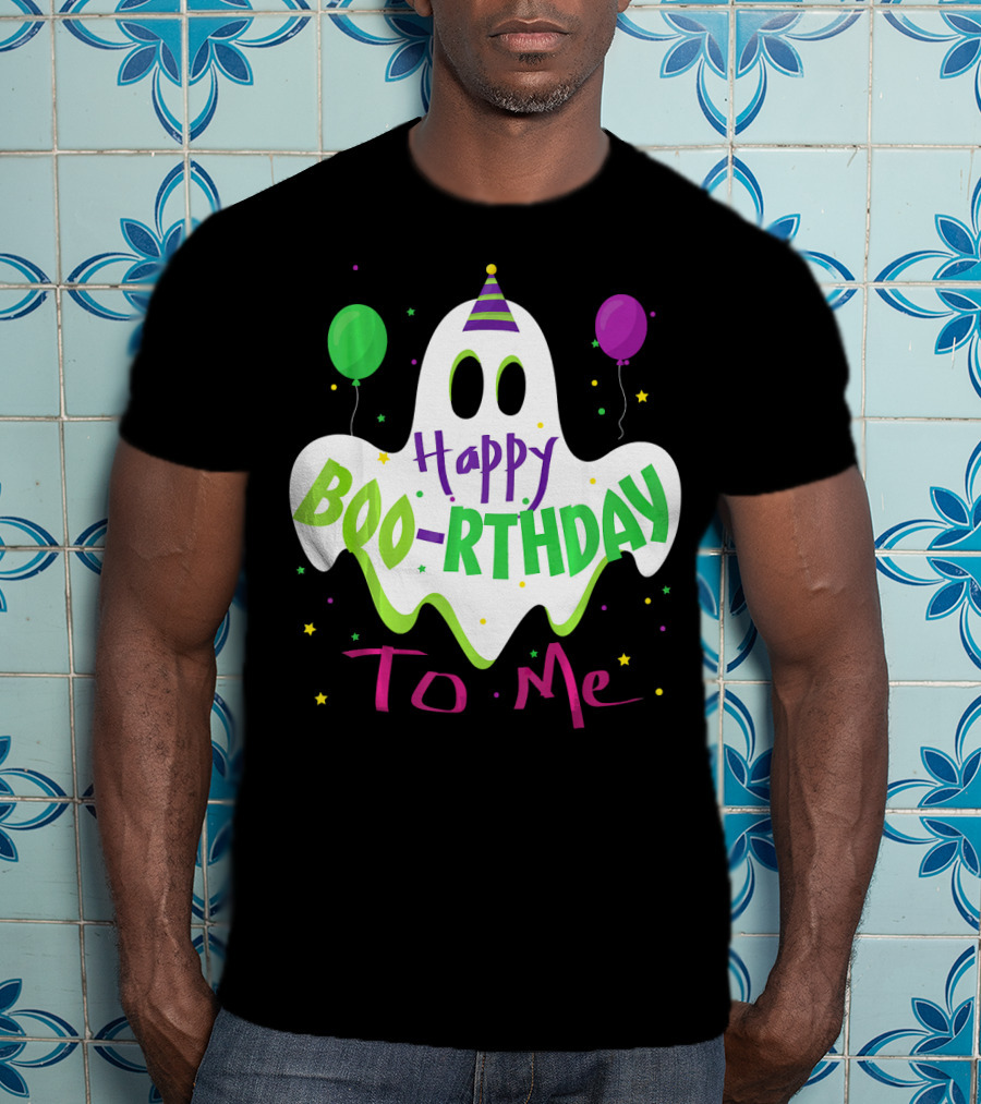 Happy Boo-Rthday To Me Ghost With Party Balloons T-Shirt