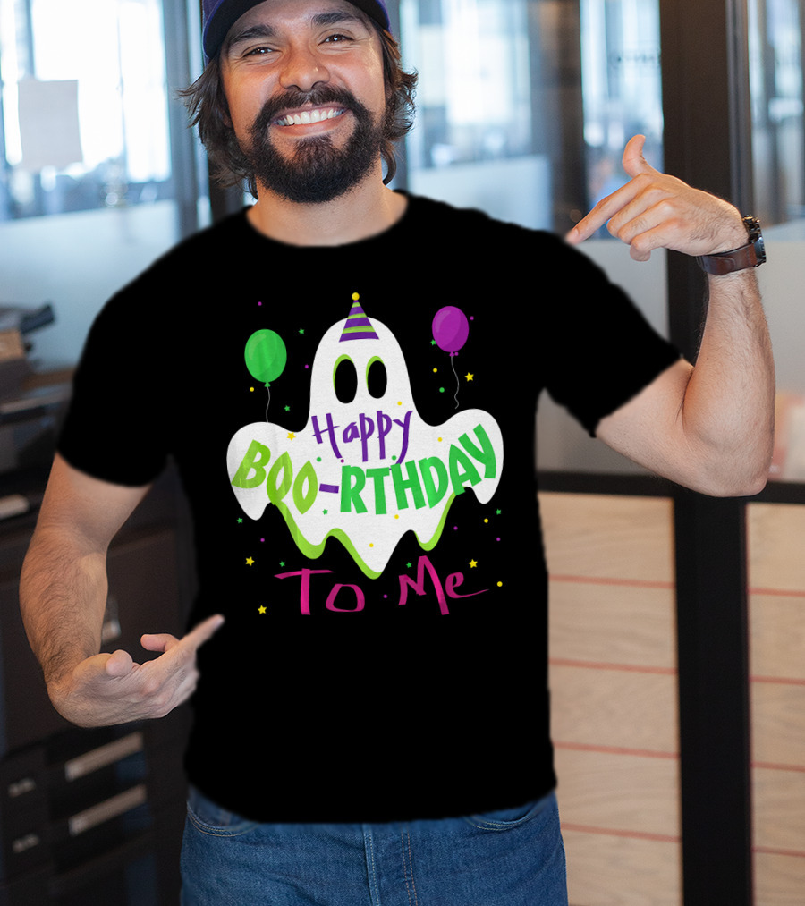 Happy Boo-Rthday To Me Ghost With Party Balloons T-Shirt