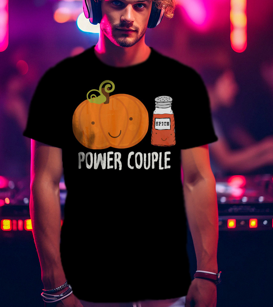 Pumpkin Spice Power Couple Cute Smiling Pumpkin With Spice Jar T-Shirt