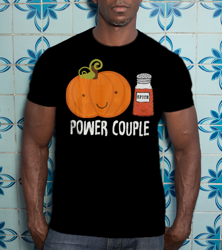 Pumpkin Spice Power Couple Cute Smiling Pumpkin With Spice Jar T-Shirt