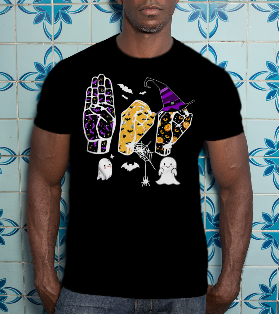 Sign Language Boo Halloween Witch Hat Ghosts T-Shirt