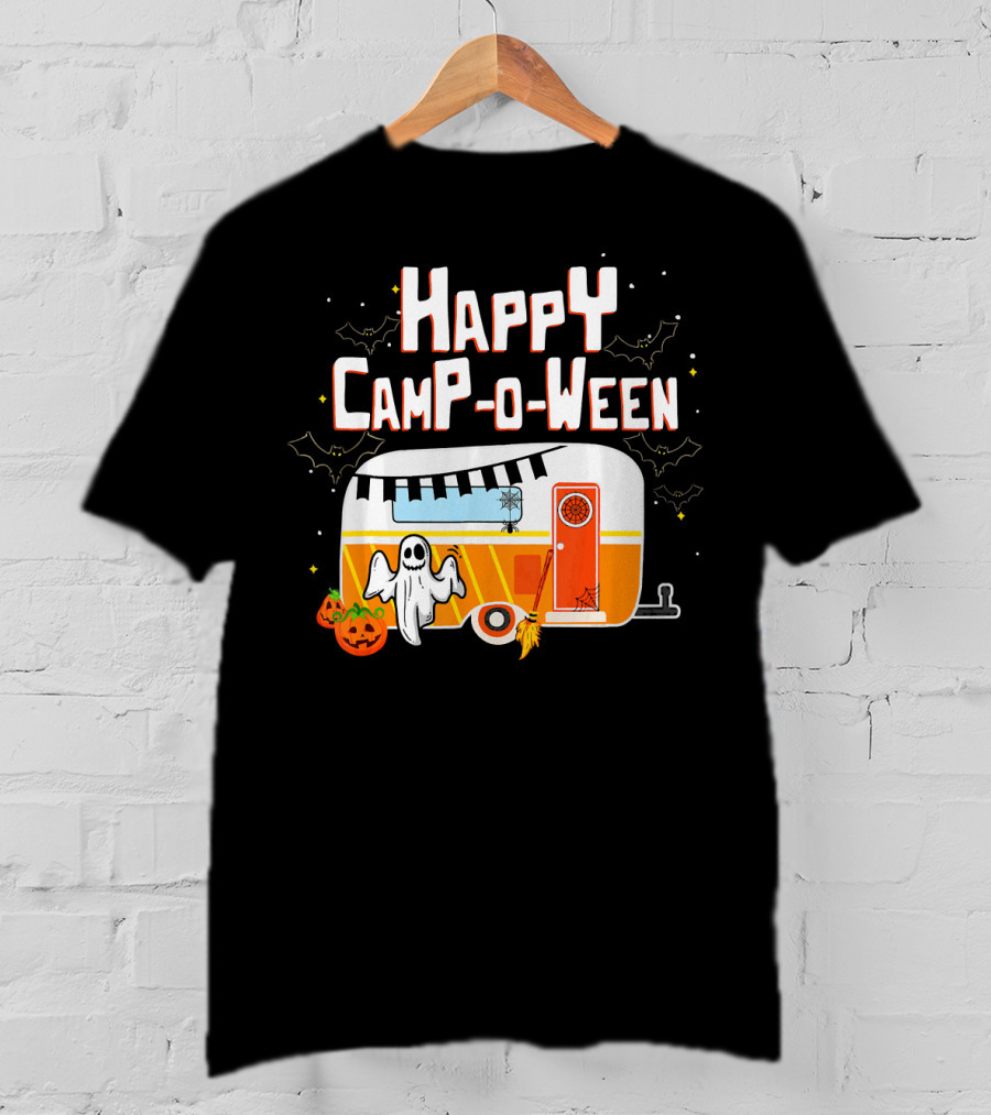 Happy Camp O Ween Ghost Pumpkin Camping Caravan T-Shirt