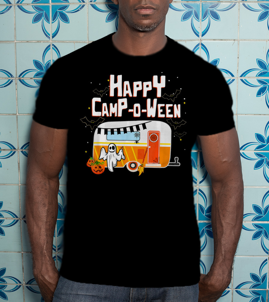 Happy Camp O Ween Ghost Pumpkin Camping Caravan T-Shirt