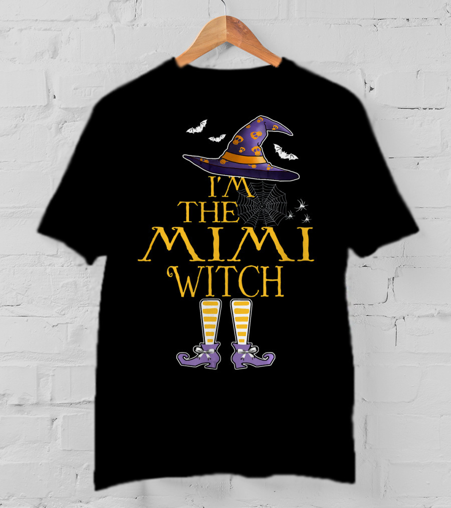 I'm The Mimi Witch Halloween Theme Hat And Boots With Spiders And Bats T-Shirt