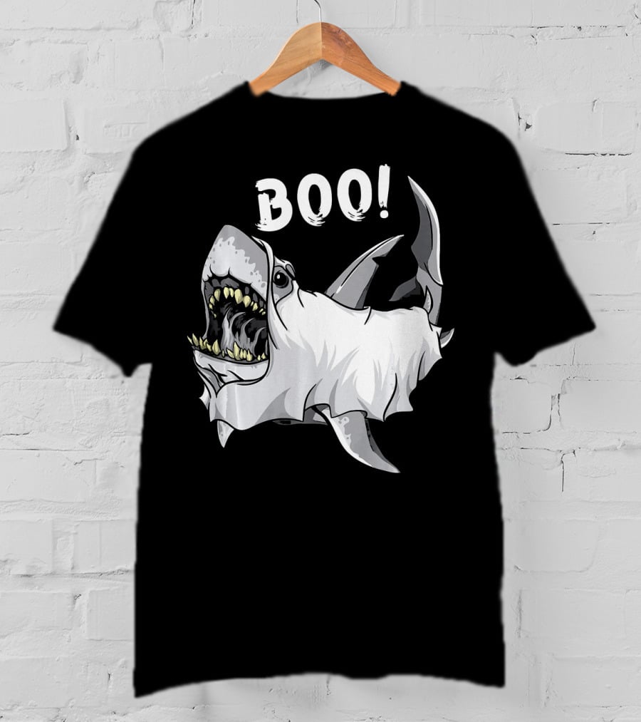 Shark Ghost Boo Funny Great White Shark Halloween T-Shirt