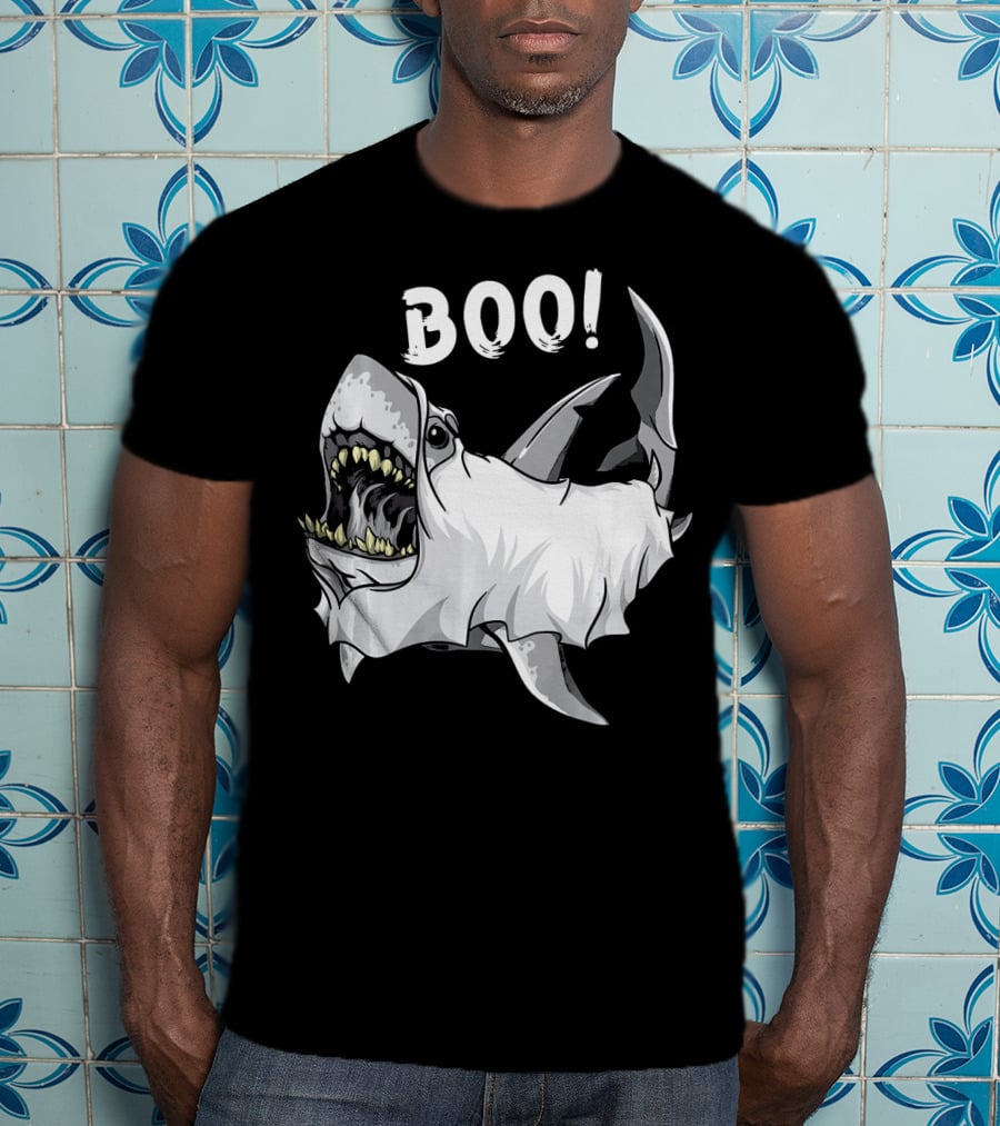 Shark Ghost Boo Funny Great White Shark Halloween T-Shirt