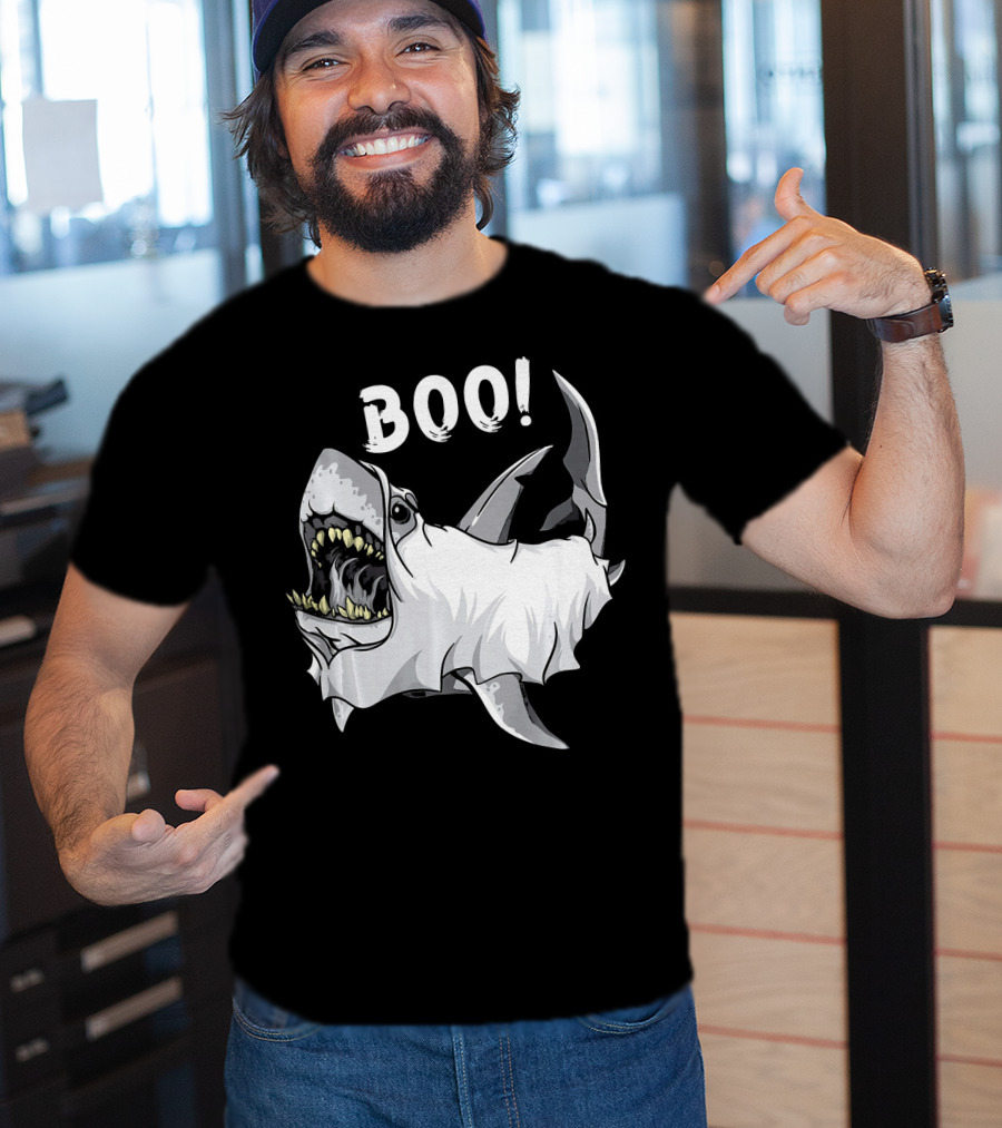 Shark Ghost Boo Funny Great White Shark Halloween T-Shirt