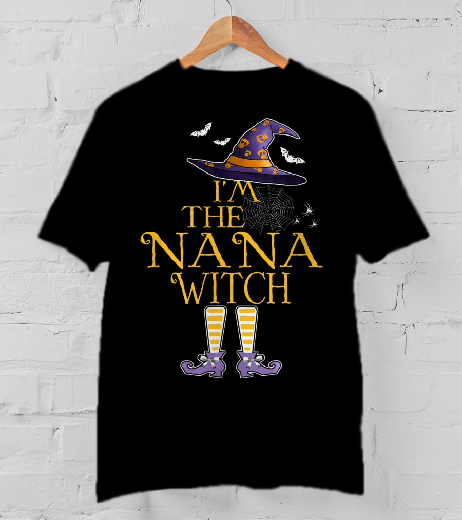 I'm The Nana Witch Halloween Costume Bat Hat Spider Web Boots T-Shirt