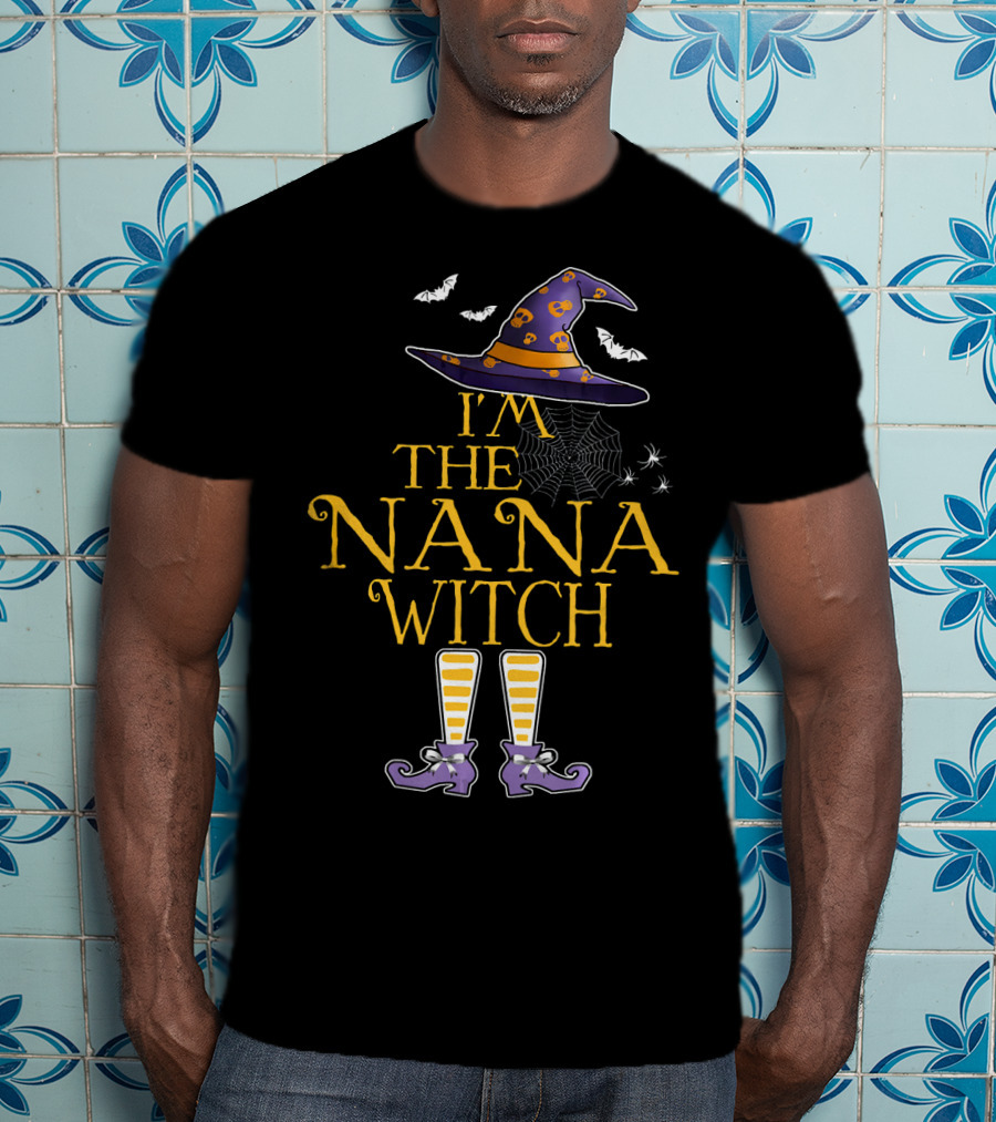 I'm The Nana Witch Halloween Costume Bat Hat Spider Web Boots T-Shirt