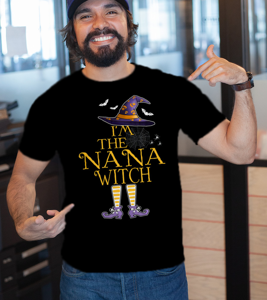 I'm The Nana Witch Halloween Costume Bat Hat Spider Web Boots T-Shirt