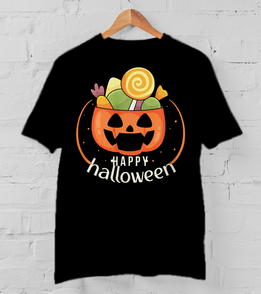 Happy Halloween Pumpkin Orange JackOLantern Candy Bucket T-Shirt