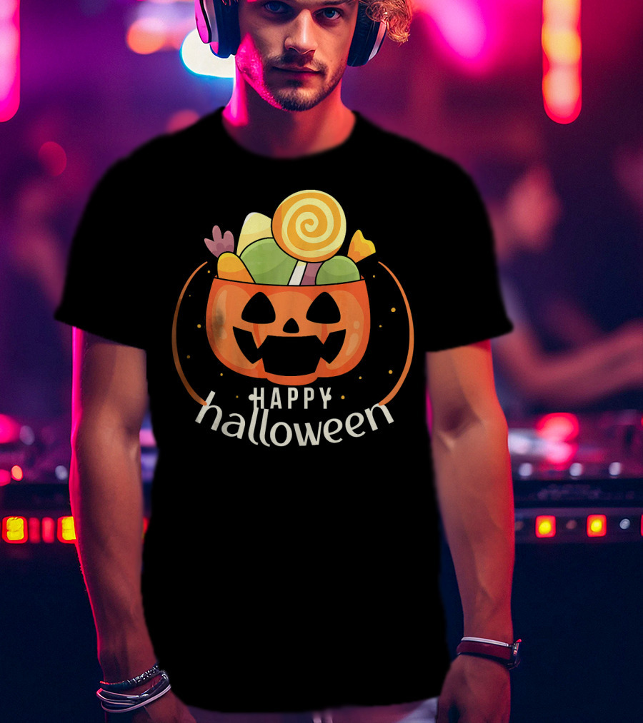 Happy Halloween Pumpkin Orange JackOLantern Candy Bucket T-Shirt